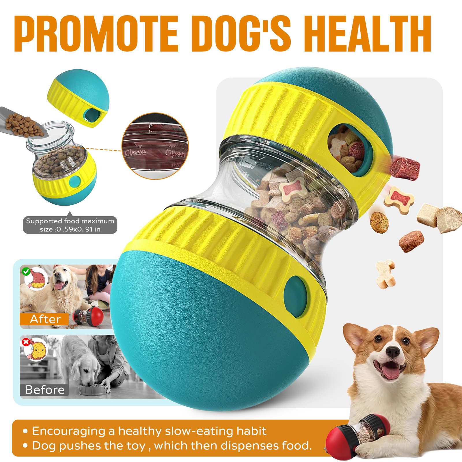 Dog Puzzle Toy, Adjustable Treat Dispensing Ball Food Dispenser Tough Slow Feeder Puppy Enrichment Training Toy Pet Interactive Chase Toys For Small Medium Large Dogs - Image 6