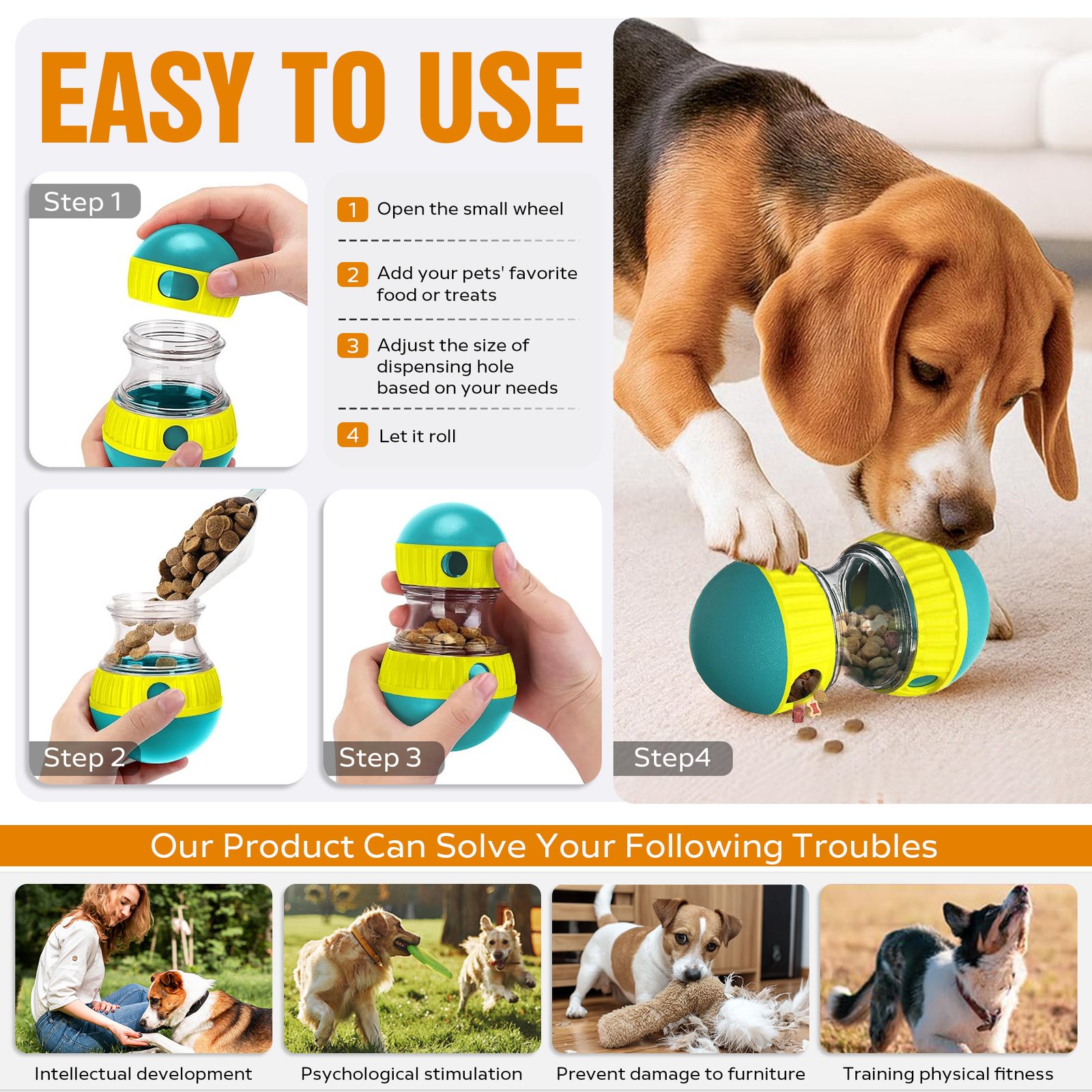 Dog Puzzle Toy, Adjustable Treat Dispensing Ball Food Dispenser Tough Slow Feeder Puppy Enrichment Training Toy Pet Interactive Chase Toys For Small Medium Large Dogs - Image 8