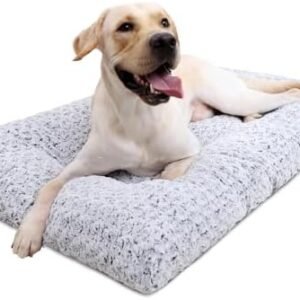 KSIIA Washable Dog Bed Deluxe Plush Dog Crate Beds Comfy Kennel Pad Anti-Slip Pet Sleeping Mat for Large, Jumbo, Medium, Small Dogs Breeds, 35" x 23", Gray : Pet Supplies