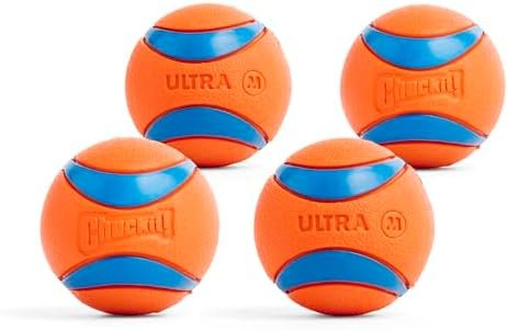 Pet Supplies Chuckit! Ultra Ball Dog Toy - Medium Bouncy Fetch Balls For Dogs 20-60 lbs - Made from Durable Rubber - Floating Water Pet Toys - Size Medium - 2.5-inch Diameter - Pack of 4 :