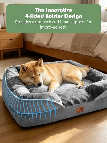 Spotted Play Orthopedic Dog Bed with Sides - Dog Sofa Beds for Medium Dogs, Supportive Foam Pet Couch Bed with Washable Removable Cover, Waterproof Lining and Non-Slip Bottom, Grey - M : Pet Supplies - Image 5