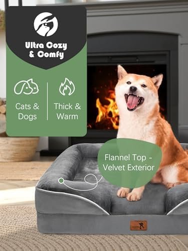 Spotted Play Orthopedic Dog Bed with Sides - Dog Sofa Beds for Medium Dogs, Supportive Foam Pet Couch Bed with Washable Removable Cover, Waterproof Lining and Non-Slip Bottom, Grey - M : Pet Supplies - Image 2