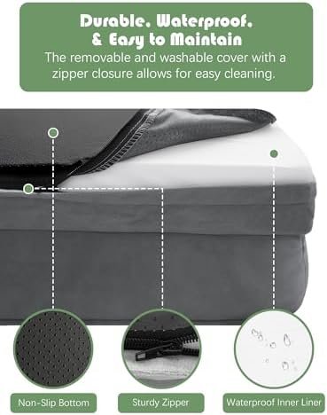 Spotted Play Orthopedic Dog Bed with Sides - Dog Sofa Beds for Medium Dogs, Supportive Foam Pet Couch Bed with Washable Removable Cover, Waterproof Lining and Non-Slip Bottom, Grey - M : Pet Supplies - Image 6