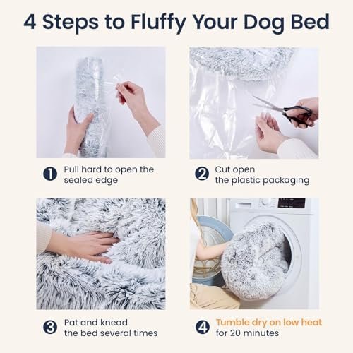 JOLLYVOGUE Small Dog Bed, Calming Dog Beds for Small Dogs & Indoor Cats - 20 Inches Donut Washable Cat Bed for Kittens & Puppies, Round Fluffy Plush Faux Fur Pet Beds(Smoke Grey) : Pet Supplies - Image 8