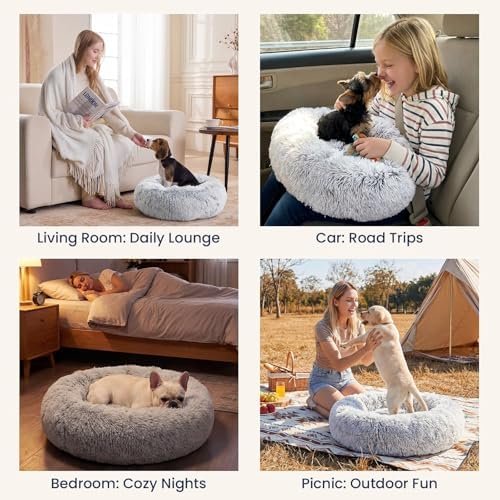 JOLLYVOGUE Small Dog Bed, Calming Dog Beds for Small Dogs & Indoor Cats - 20 Inches Donut Washable Cat Bed for Kittens & Puppies, Round Fluffy Plush Faux Fur Pet Beds(Smoke Grey) : Pet Supplies - Image 6