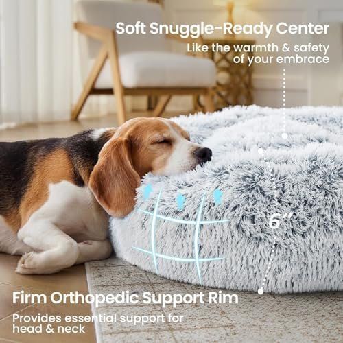 JOLLYVOGUE Small Dog Bed, Calming Dog Beds for Small Dogs & Indoor Cats - 20 Inches Donut Washable Cat Bed for Kittens & Puppies, Round Fluffy Plush Faux Fur Pet Beds(Smoke Grey) : Pet Supplies - Image 3